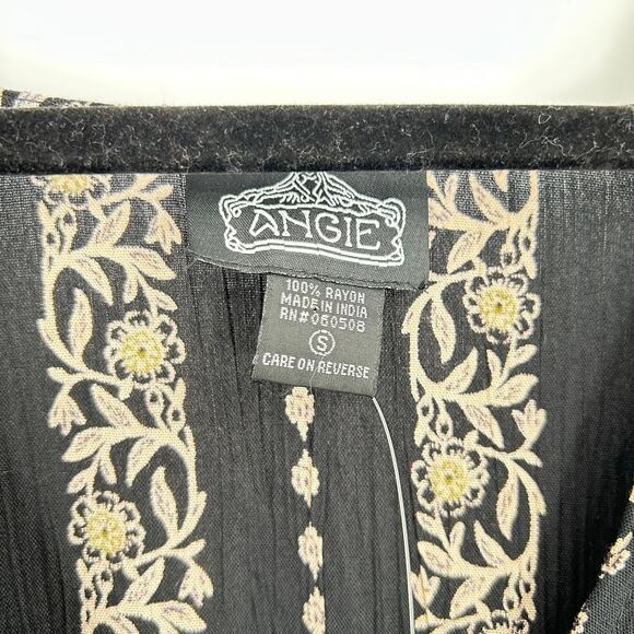 Angie Black Tan Ruffle Babydoll Boho Western Rayon Mini Dress Women’s Small NEW - Picture 3 of 11